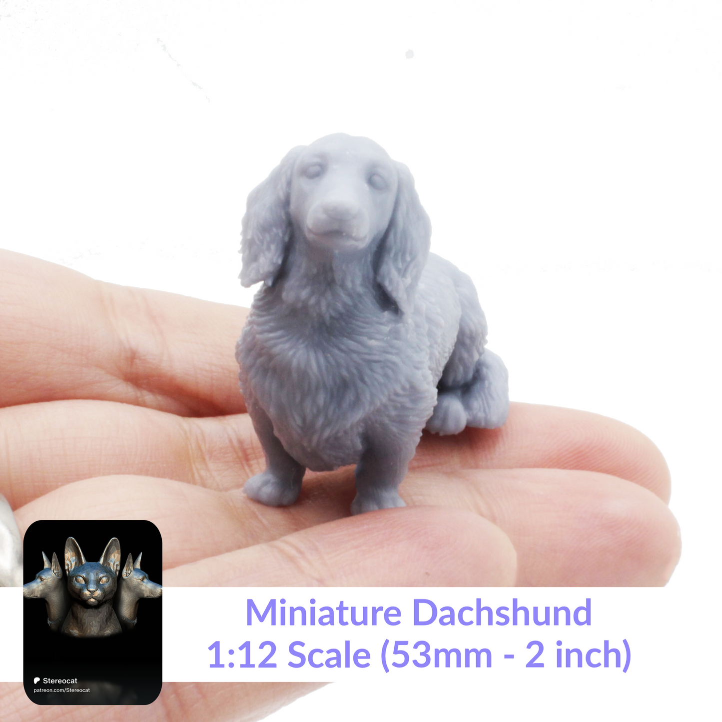 Dachshund Long Hair - 1:12 Scale miniature dog for dollhouse, diorama by Stereocat (1 dog)