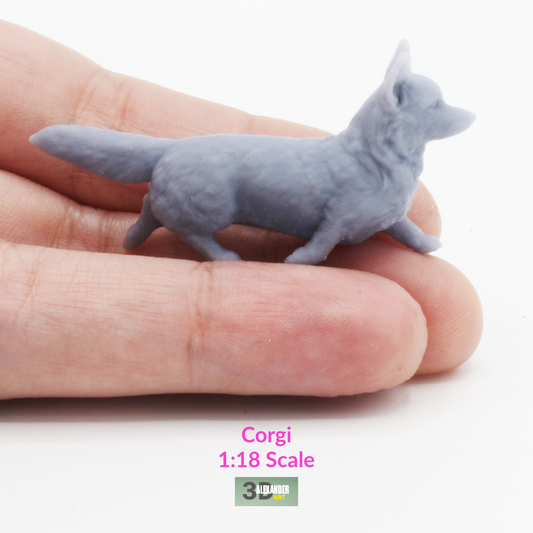 Corgi - 1:18 Scale dog miniature for dollhouse, diorama, art craft supplies animal model by Alexander Kuzmenko (1 dog)