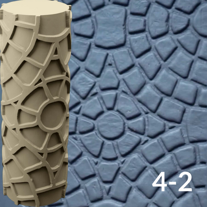 Cobblestone Texture Roller, 4 Inches Tall, Clay texture roller Seamless Design art craft diorama STL Loot Factory (Set 4)