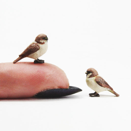 Miniature sparrow bird Figurines 1:12 Scale woodland garden Mini for Dollhouse, Diorama, Art Craft Supplies by Alexander Kuzmenko - 2 birds