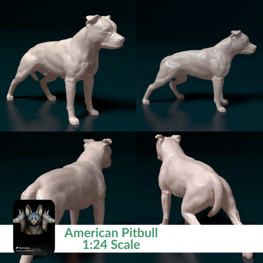 American Pitbull - 1:24 Scale miniature dog for dollhouse, diorama by Stereocat (1 dog)