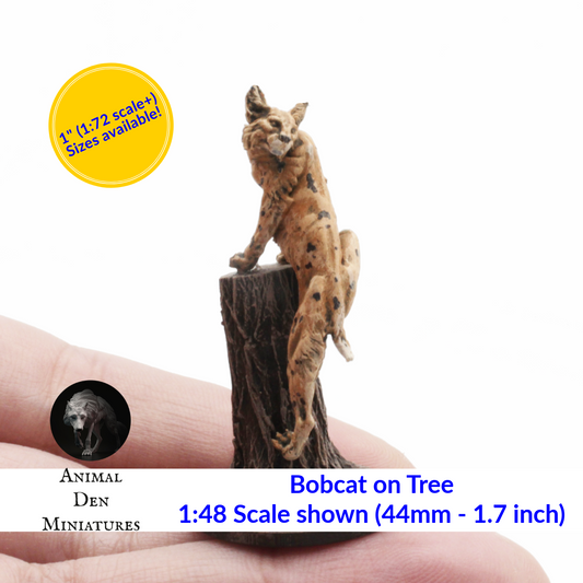 Bobcat / Lynx on Tree - 1:48 Scale Choose a Size miniature figurine by Animal Den Miniatures