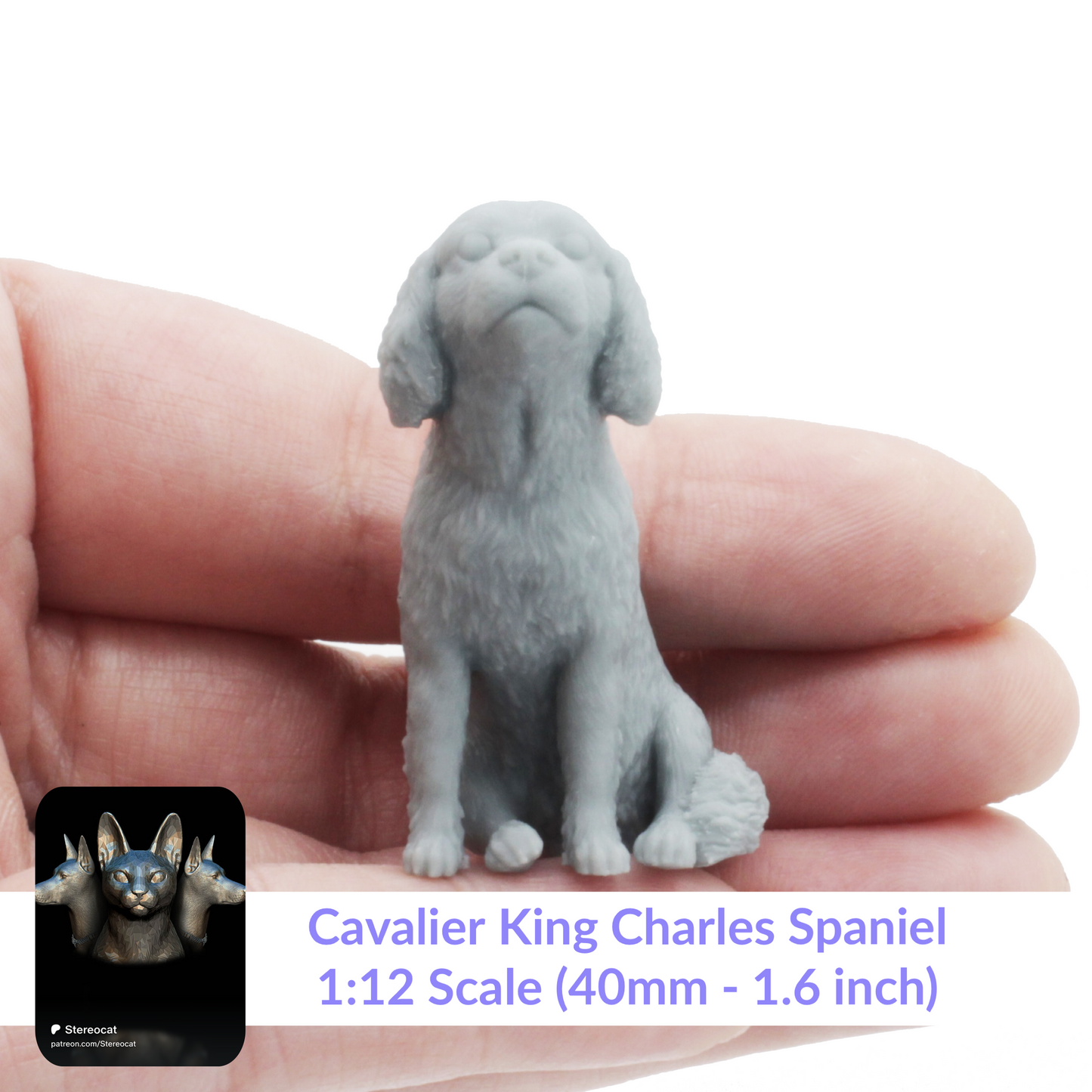 Cavalier King Charles Spaniel - 1:12 Scale miniature dog for dollhouse, diorama by Stereocat (1 dog)