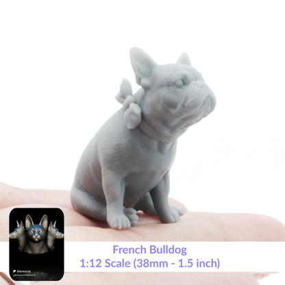 French Bulldog w/ Bow - 1:12 Scale miniature dog for dollhouse, diorama by Stereocat (1 dog)