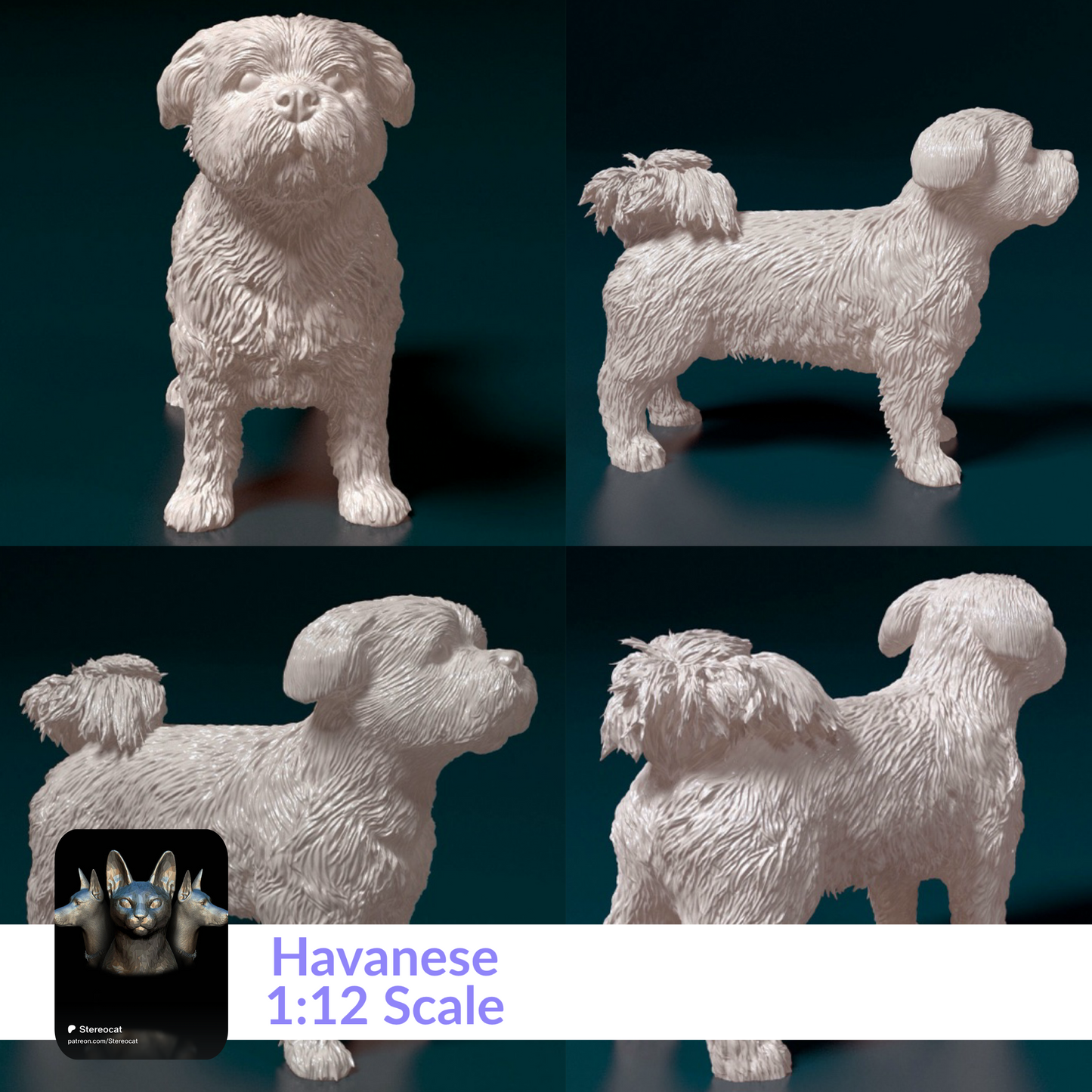 Havanese - 1:12 Scale miniature dog for dollhouse, diorama by Stereocat (1 dog)