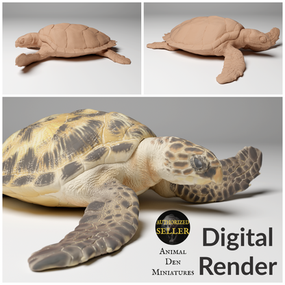 Hawksbill Sea Turtle - 1:24 scale miniature sea animal for tropical diorama, dollhouse, small hand painted mini AnimalDenMiniatures (1 figurine)