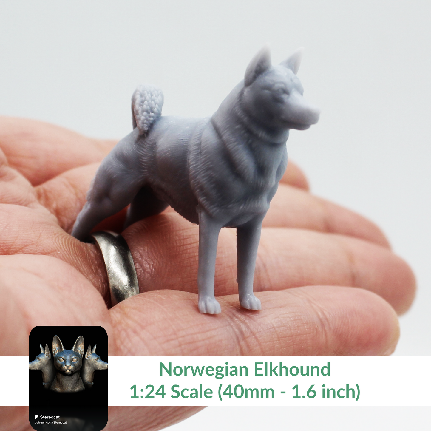 Norwegian Elkhound - 1:24 Scale miniature dog for dollhouse, diorama by Stereocat (1 dog)