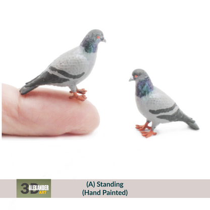 Pigeon - 1:12 Scale miniature bird figurine by Alexander Kuzmenko (2 pieces)