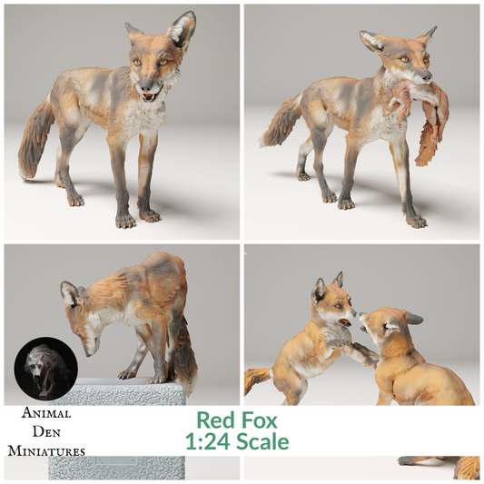 Red Fox - 1:24 Scale miniature for dollhouse, diorama, art craft supplies, realistic animal figurines by Animal Den Miniatures