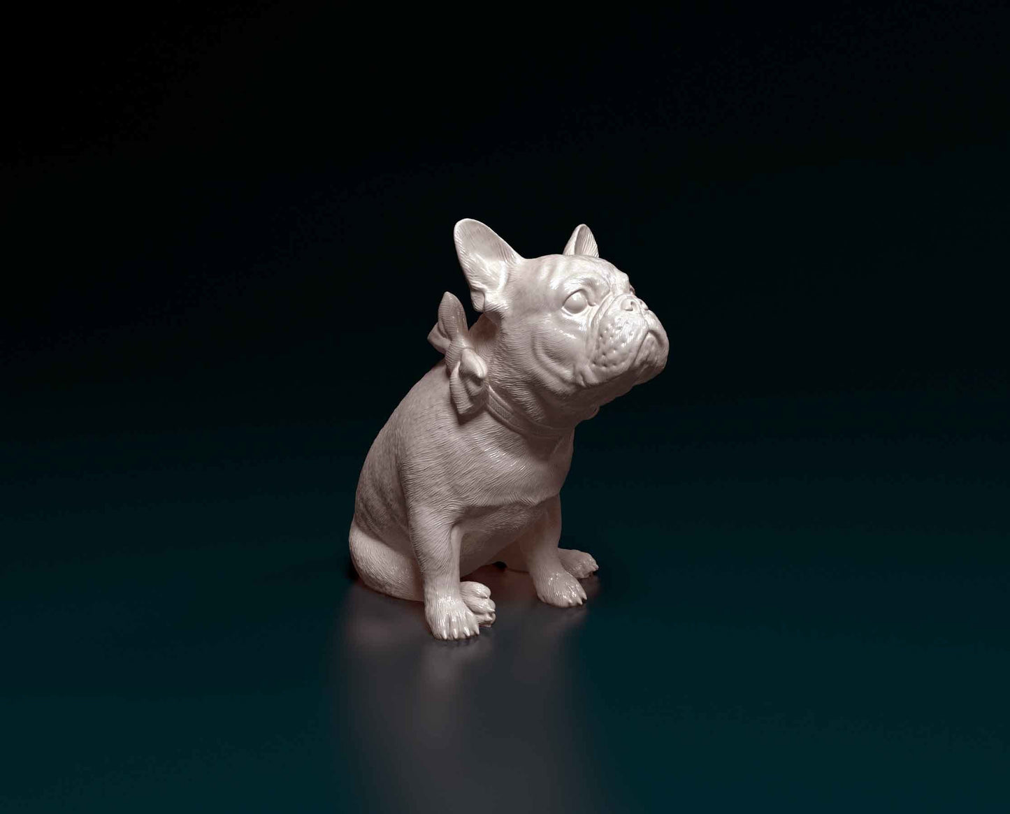 French Bulldog w/ Bow - 1:12 Scale miniature dog for dollhouse, diorama by Stereocat (1 dog)