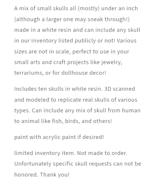 Skull Mystery Box - Ten different small variety animal skulls for arts, crafts, dollhouse, and dioramas!