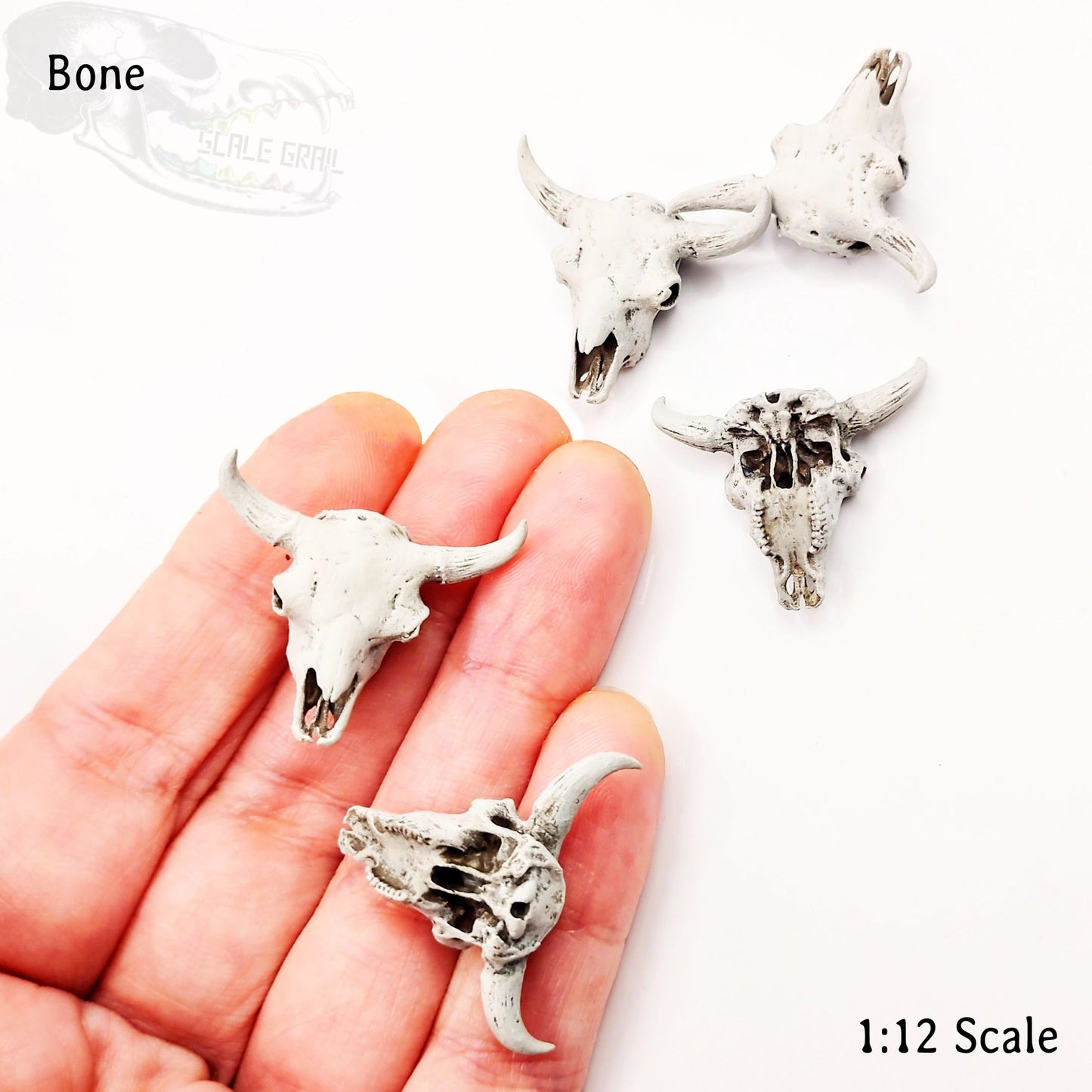 American Bison Skull - 1:24 scale miniature small size for desert diorama, western dollhouse, arts and crafts, replica oddities (5 skulls)