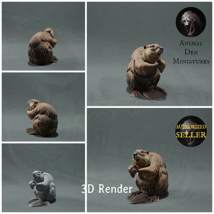 Animal Den Miniatures - American Beaver - 1:12 scale miniature animal sized for diorama, dollhouse, small hand painted scaled 3d printed tabletop mini (1 figurine)