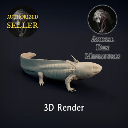 Animal Den Miniatures - Axolotl - 1:12 scale miniature amphibian animal salamandar for water diorama, dollhouse, small hand painted scaled 3d printed tabletop mini